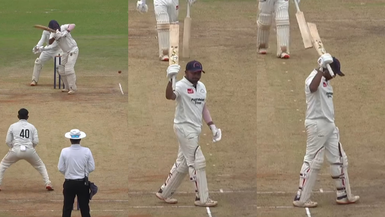 Prithvi Shaw celebrates his century for Maharashtra | X