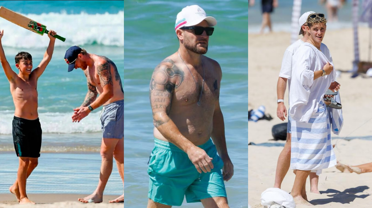 England players including coach Brendon McCullum taking a break at Noosa Heads | X