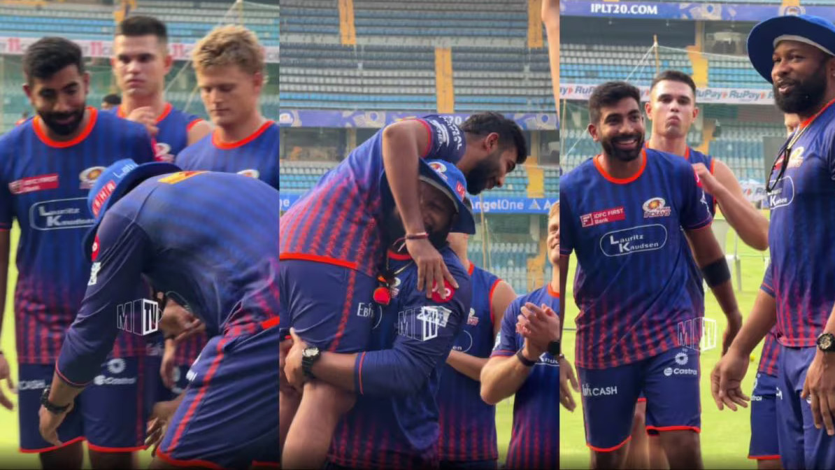 IPL 2025: WATCH- Kieron Pollard lifts Jasprit Bumrah as he joins MI camp; Netizens preach caution for fragile pacer
