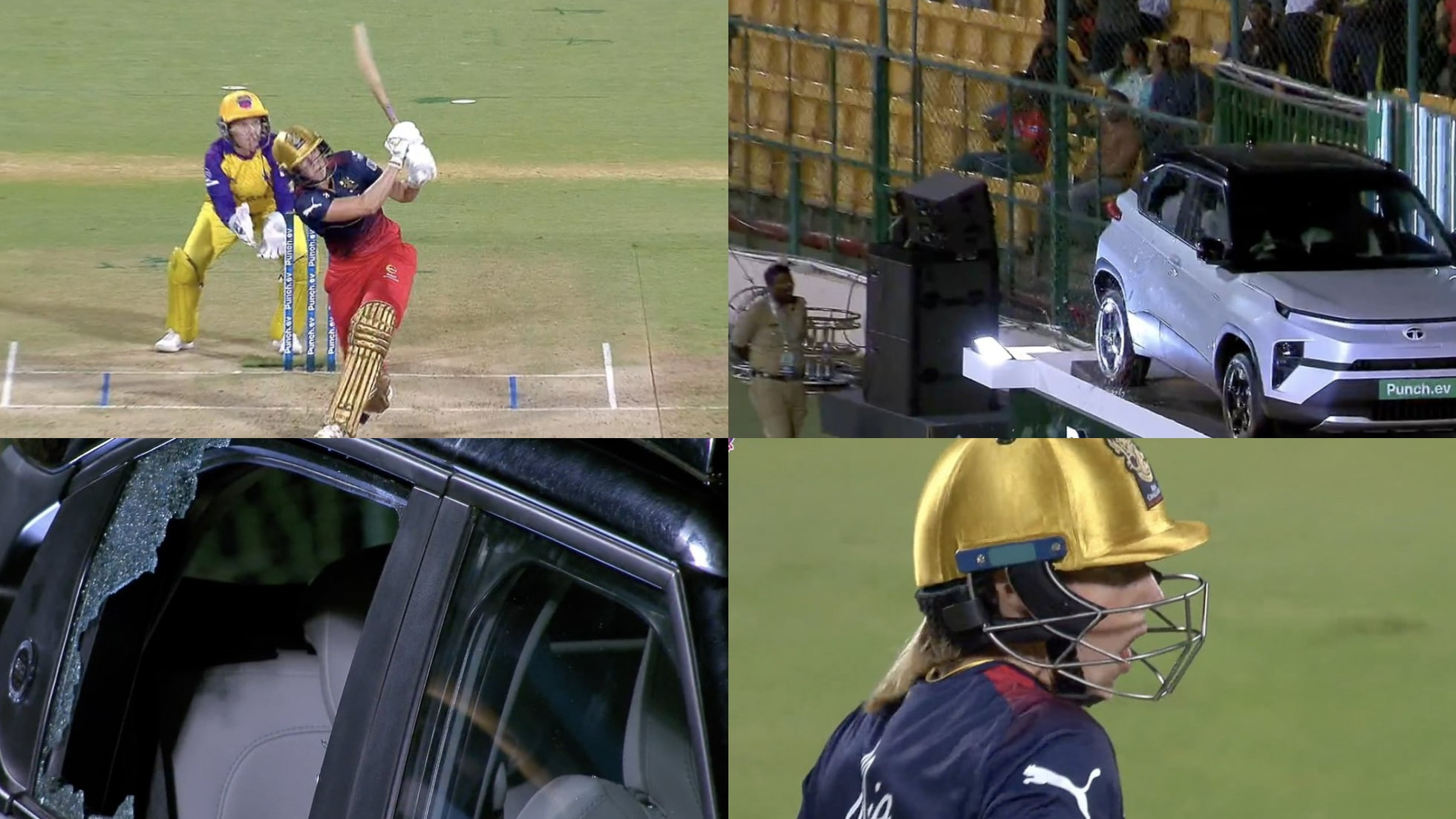 WPL 2024: WATCH- RCB’s Ellyse Perry reacts after her huge six shatters window glass of display car