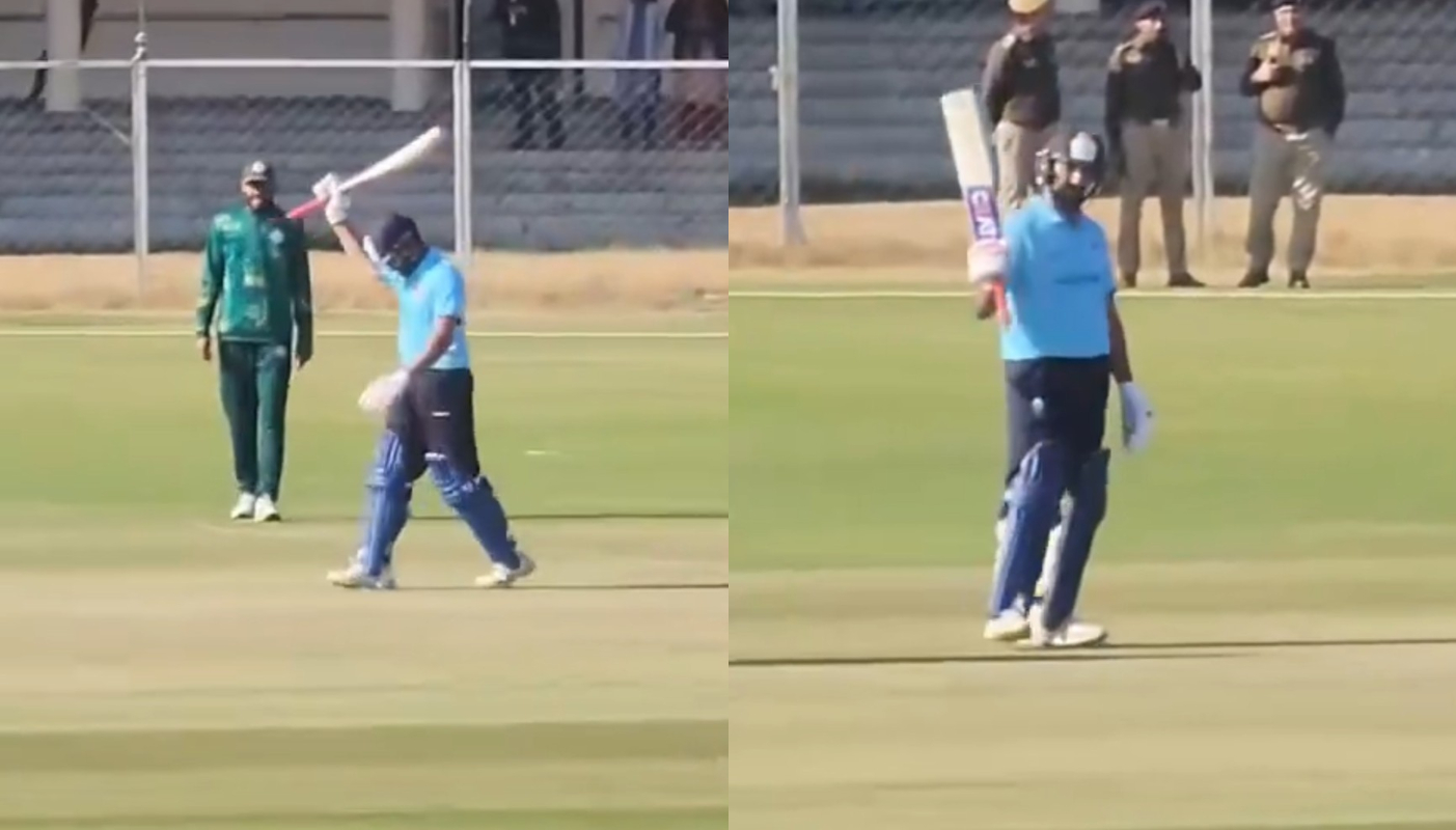 Rohit Sharma acknowledges crowd in Jaipur after hitting century | X 