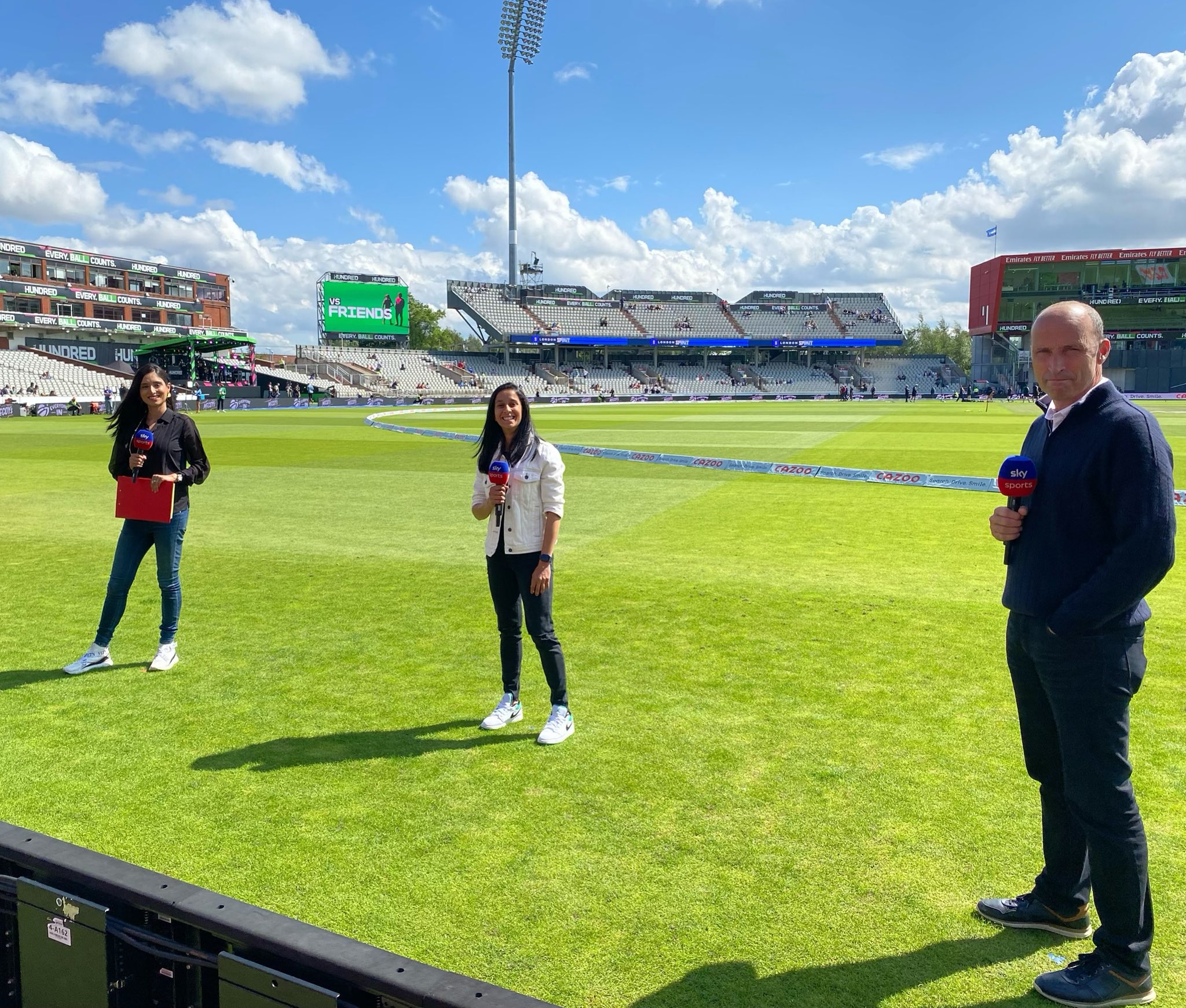 Jemimah Rodrigues, Zainab Abbas, and Nasser Hussain | Twitter