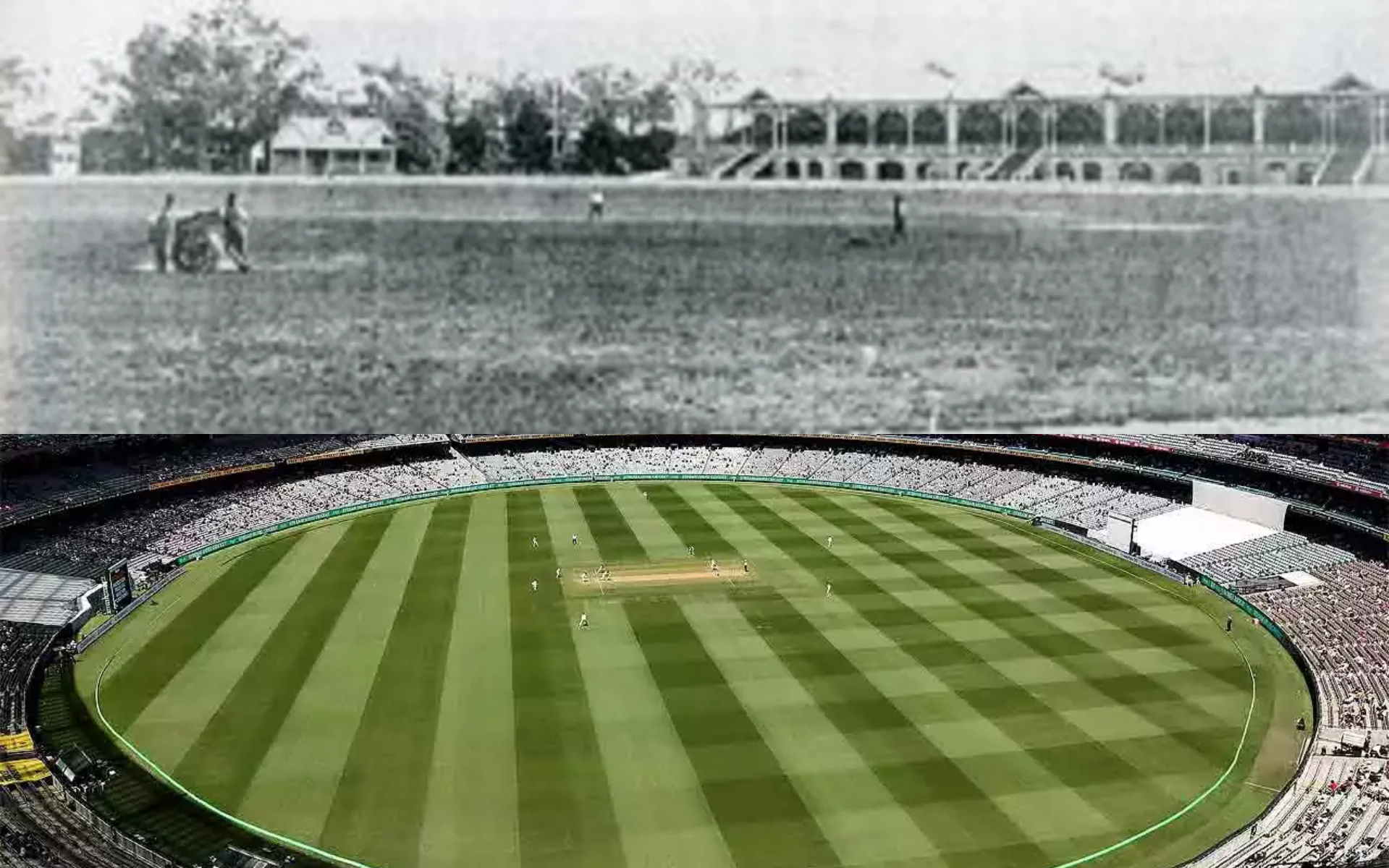 MCG in 1877 (above photo) and in recent times (Below) | Getty