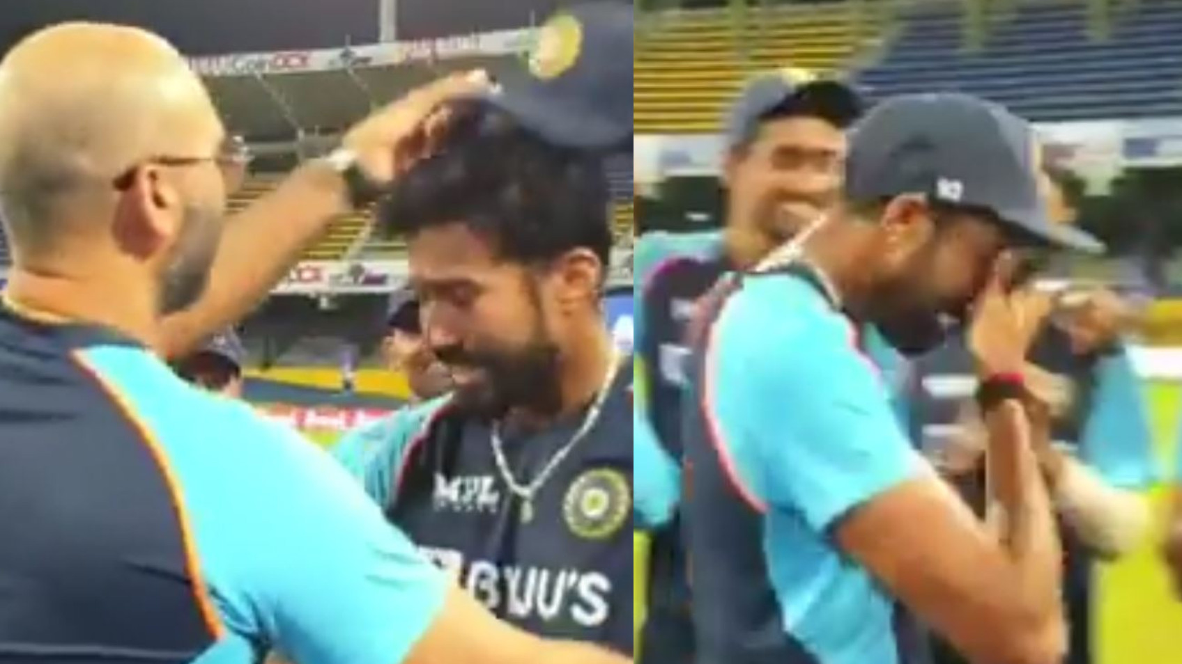 SL v IND 2021: WATCH- Sandeep Warrier sheds tears of joy after receiving his India T20I cap
