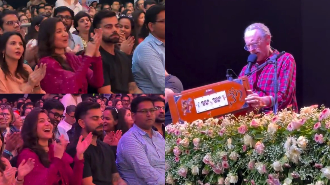 WATCH- Virat Kohli seen in spiritual concentration, while Anushka Sharma claps and sings at Krishna Das’ devotional concert