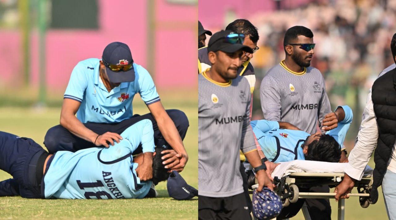 Angkrish Raghuvanshi was stretchered off to hospital after suffering injury | Sportstar/R.V. Moorthy