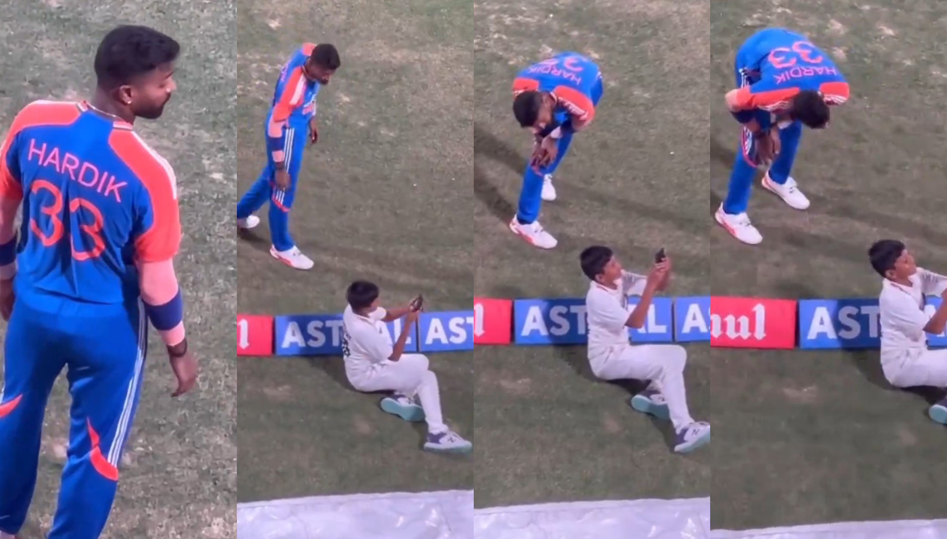 Hardik Pandya helping a ball boy get the perfect selfie | X