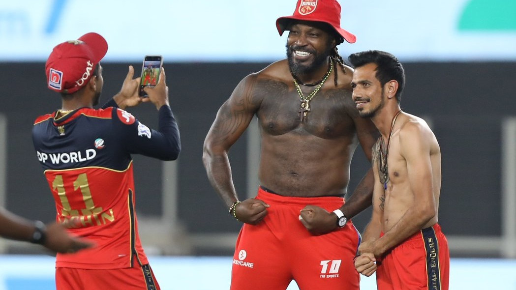IPL 2021: Chris Gayle and Yuzvendra Chahal pose shirtless after the match 
