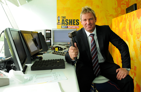 Shane Warne in the Sky Sports commentary box at Lord's | Getty