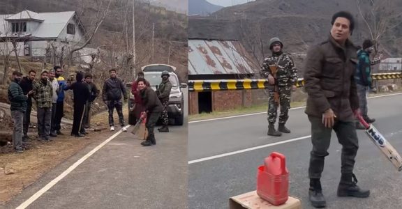 Sachin Tendulkar played street cricket with the locals in Gulmarg | X