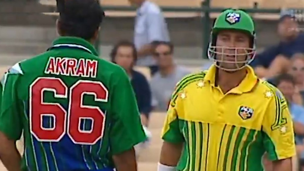 Darren Lehmann reacts to the video of him hitting Wasim Akram for a massive six