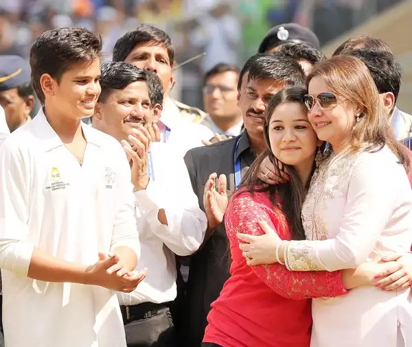 Arjun Tendulkar, Sara Tendulkar and Sachin's wife Anjali during the last Test in Mumbai | Getty