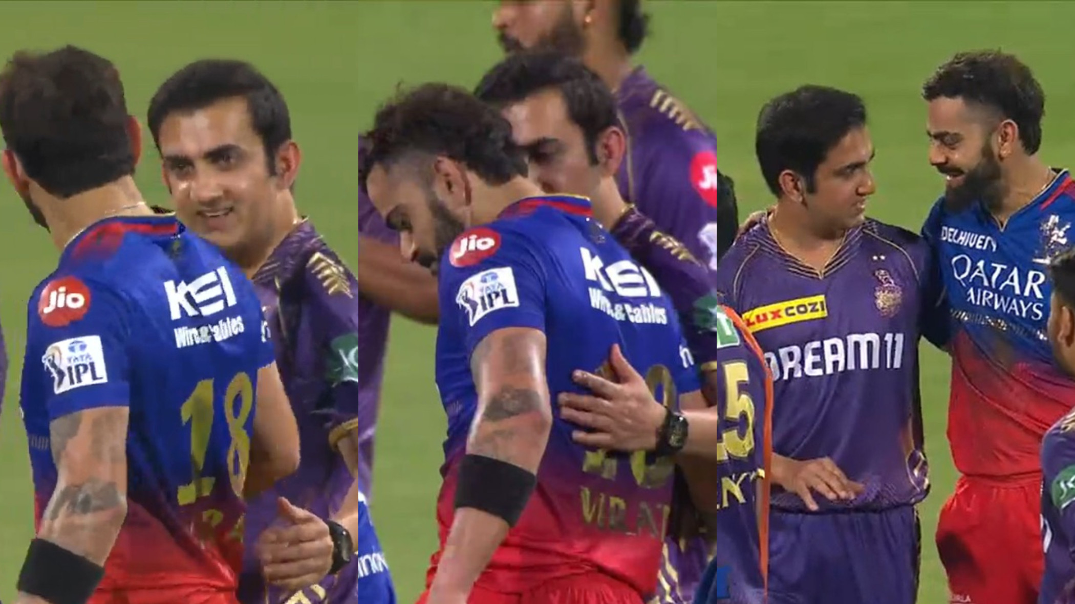 IPL 2024: WATCH- Virat Kohli and Gautam Gambhir hug it out during time out in RCB v KKR match