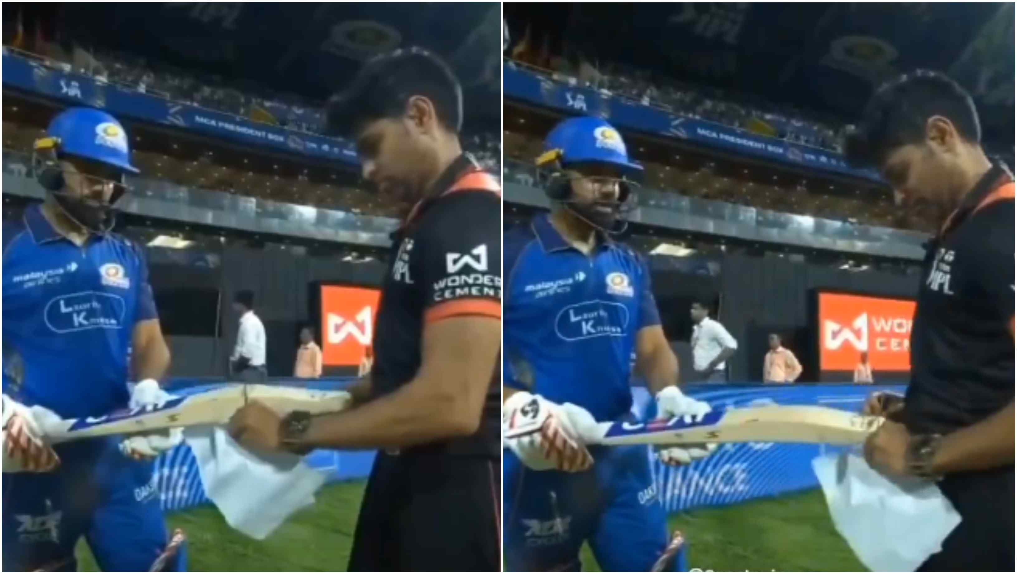 Rohit Sharma was stopped for a mandatory on-field bat gauge test | Screengrab