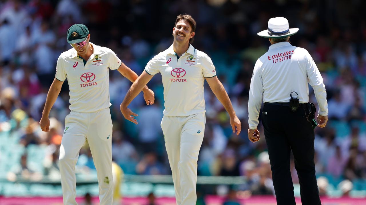 Mitchell Marsh reacts after getting Shan Masood out off a no-ball | Getty