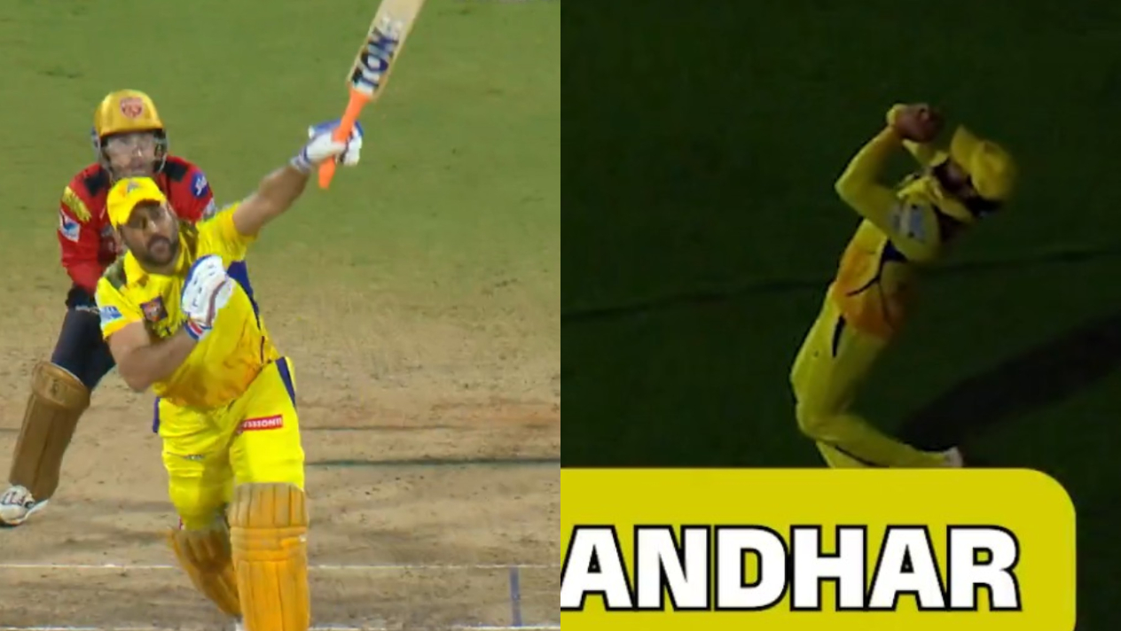 Ravindra Jadeja caught MS Dhoni's huge six near CSK dugout | X
