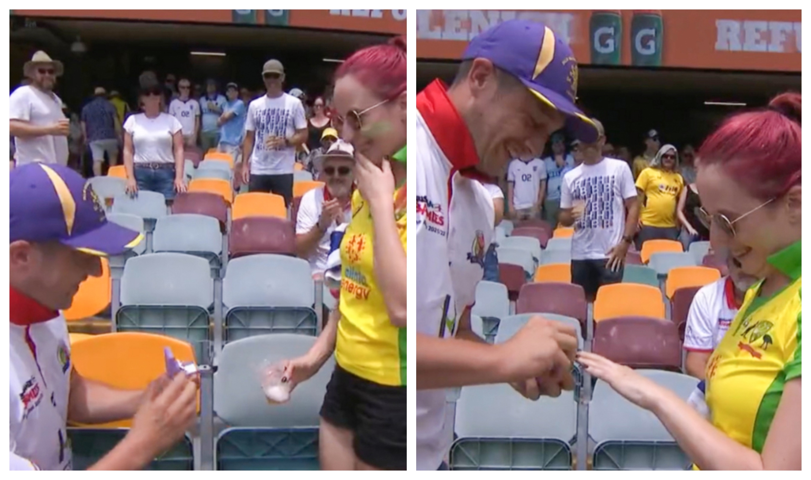 Rob proposed Nat during the first Ashes Test | Screengrab
