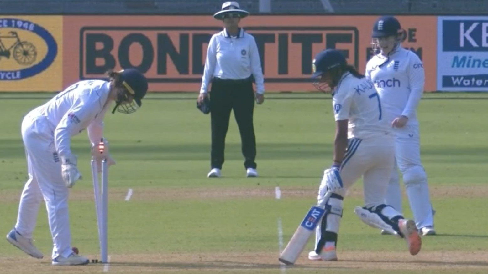 WATCH: Harmanpreet Kaur suffers bizarre run-out in one-off Test against England