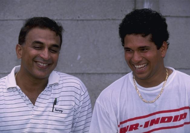 A young Sachin Tendulkar with Sunil Gavaskar