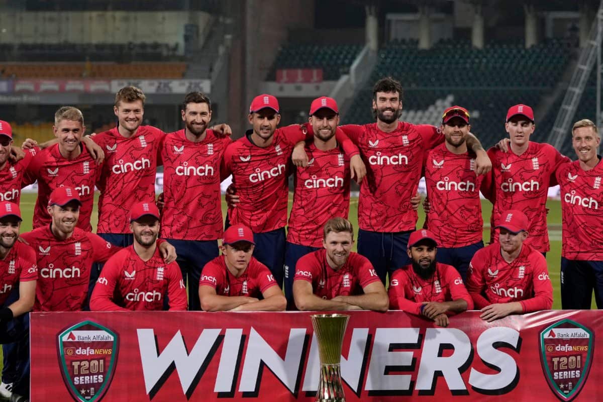England team poses with the trophy in Lahore | ECB