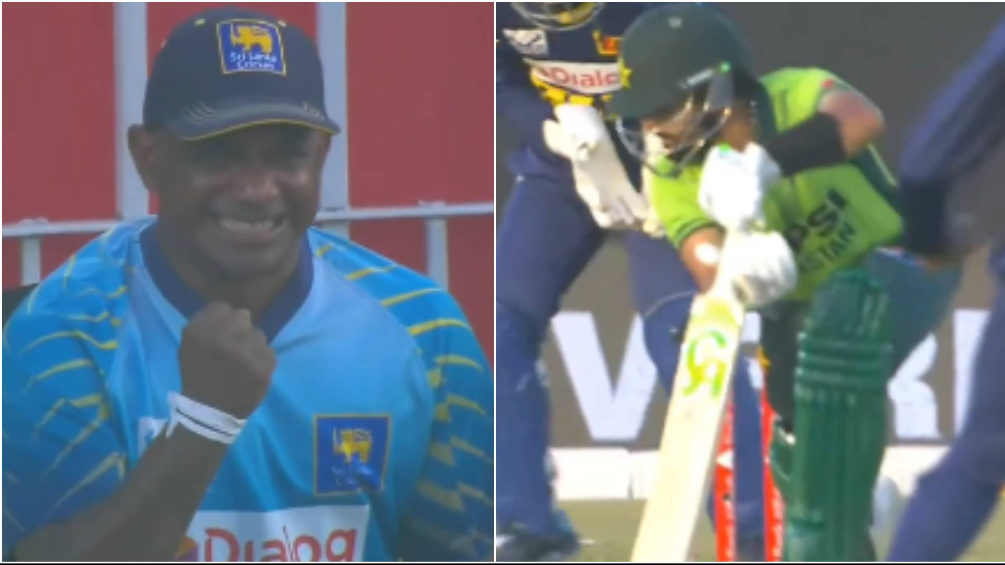 PAK v SL 2025: WATCH - Sanath Jayasuriya’s fist-pump celebration in dugout after Hasaranga cleans up Babar Azam with a ripper
