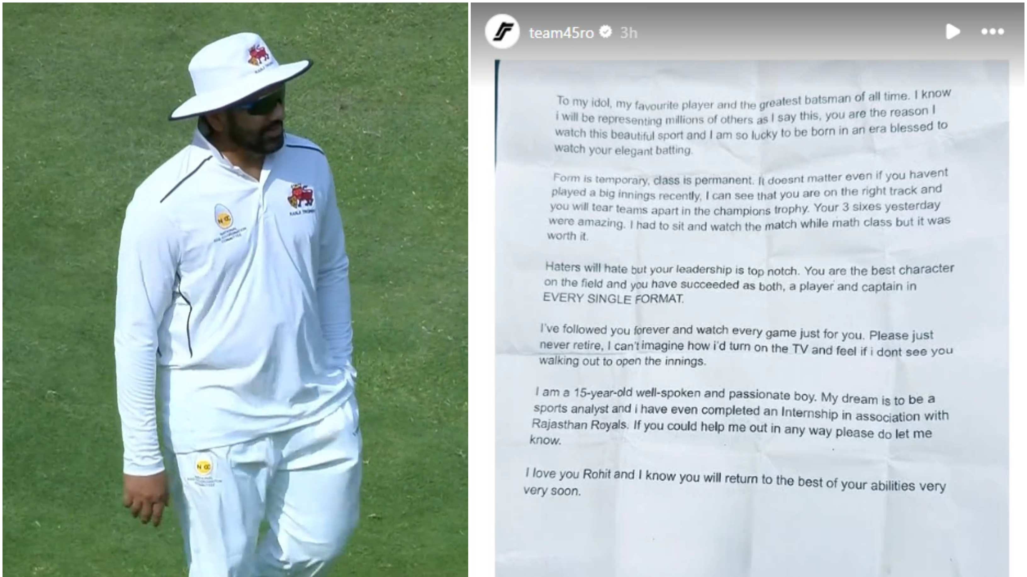 Rohit Sharma receives heartfelt letter from 15-year-old fan after his Ranji Trophy return for Mumbai