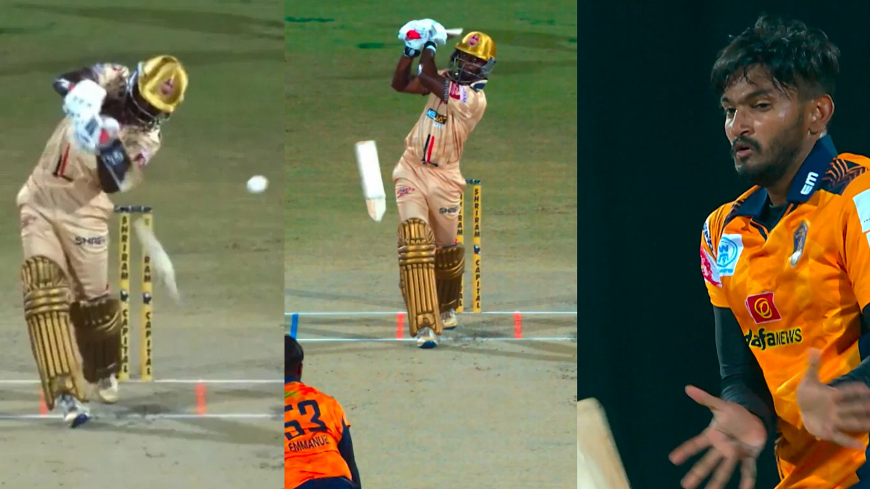 WATCH- K. Aashiq’s bat breaks mid shot; bowler narrowly avoids getting hit in TNPL 2025 match