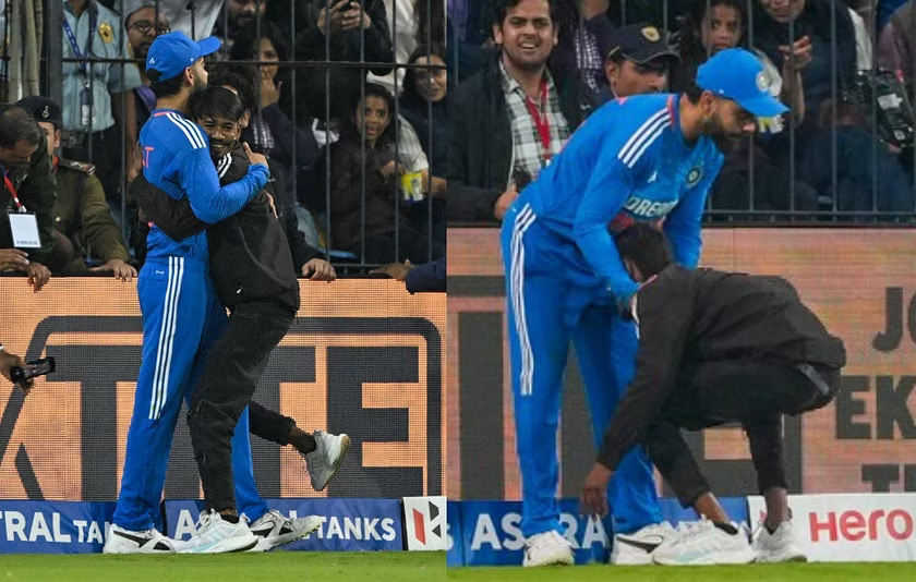 The fan was detained by police for questioning after he hugged Kohli and touched his feet | X