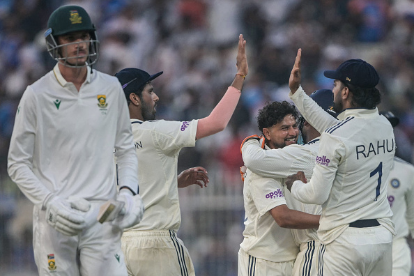 Kuldeep Yadav celebrates Marco Jansen's wicket | Getty