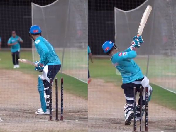 Rishabh Pant clobbering sixes during the net session | Screengrab