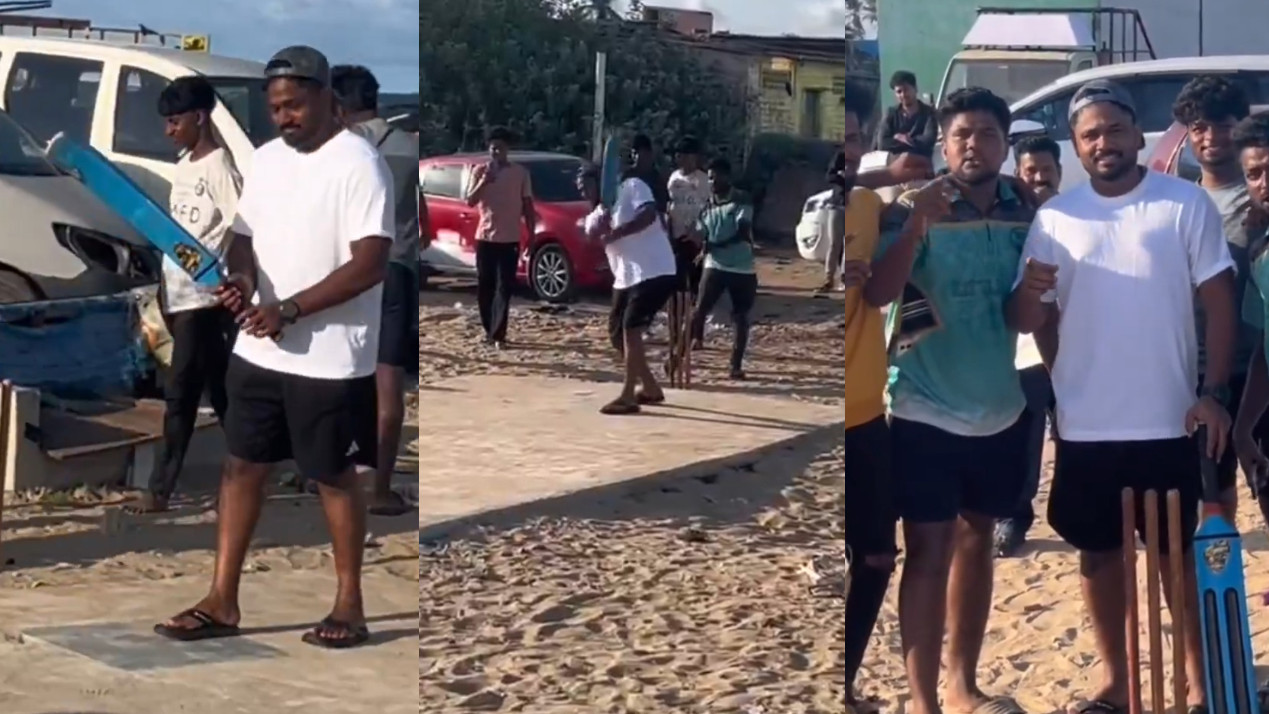 WATCH- Sanju Samson plays beach cricket with locals in Chennai