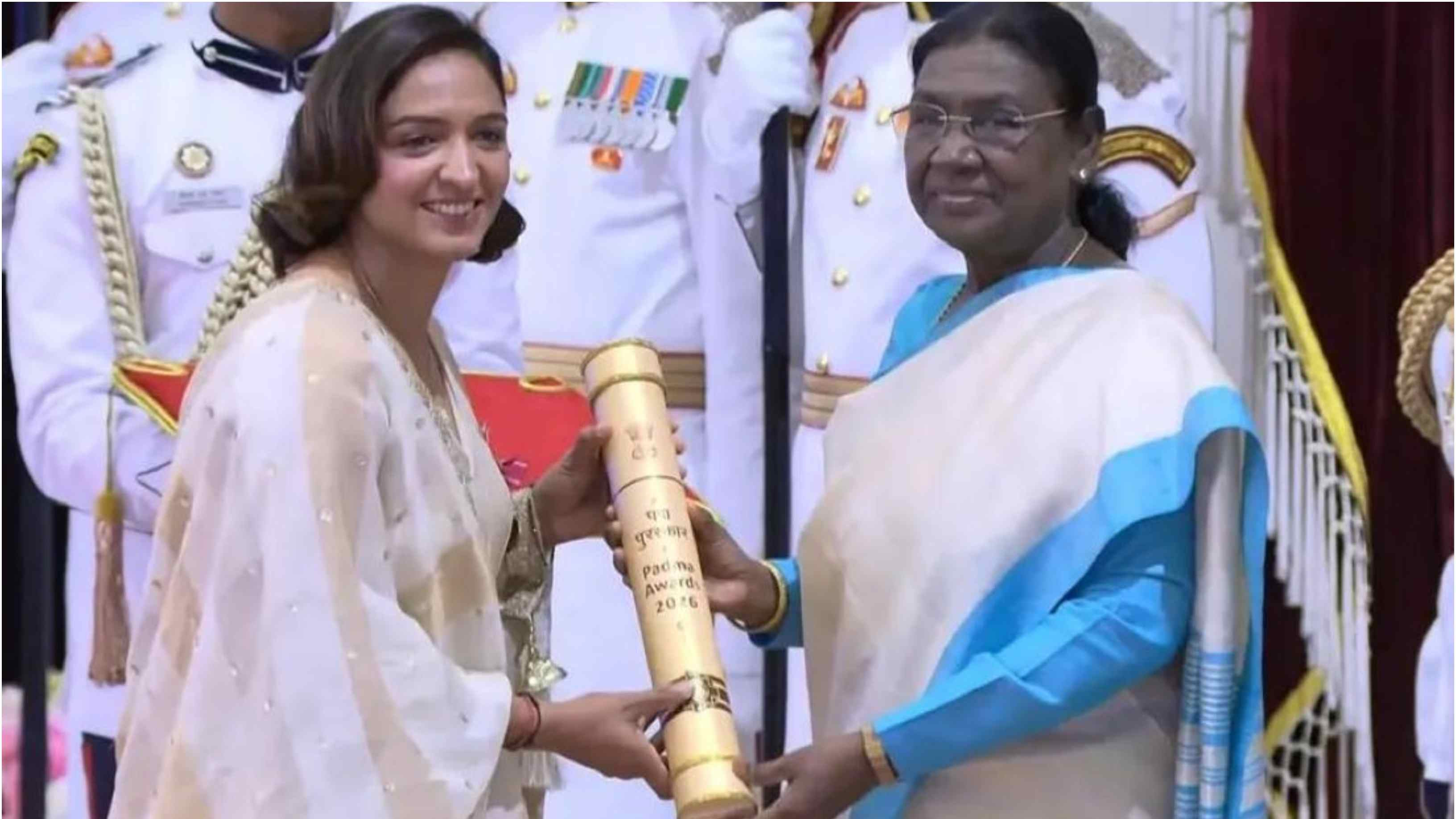 WATCH: India women's skipper Harmanpreet Kaur receives Padma Shri award from President Murmu; stuns in ethnic look