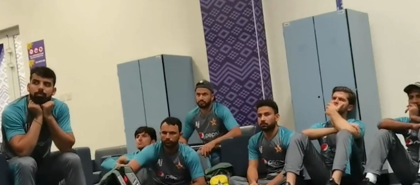 Dejected Pakistani players listening to captain Babar Azam's speech | PCB Twitter