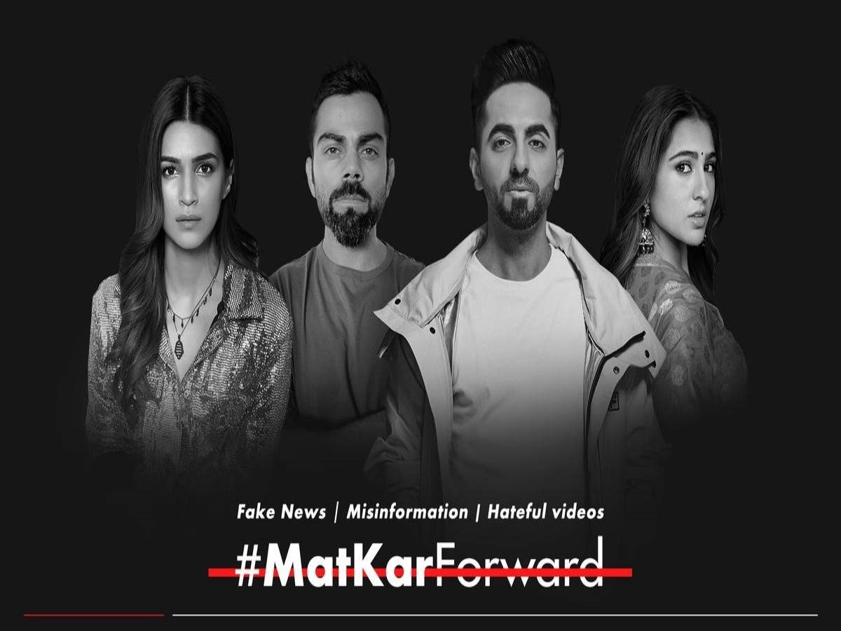 Virat Kohli, Sara Ali Khan, Ayushmaan Khurana and Kriti Sanon in the Mat Kar Forward campaign