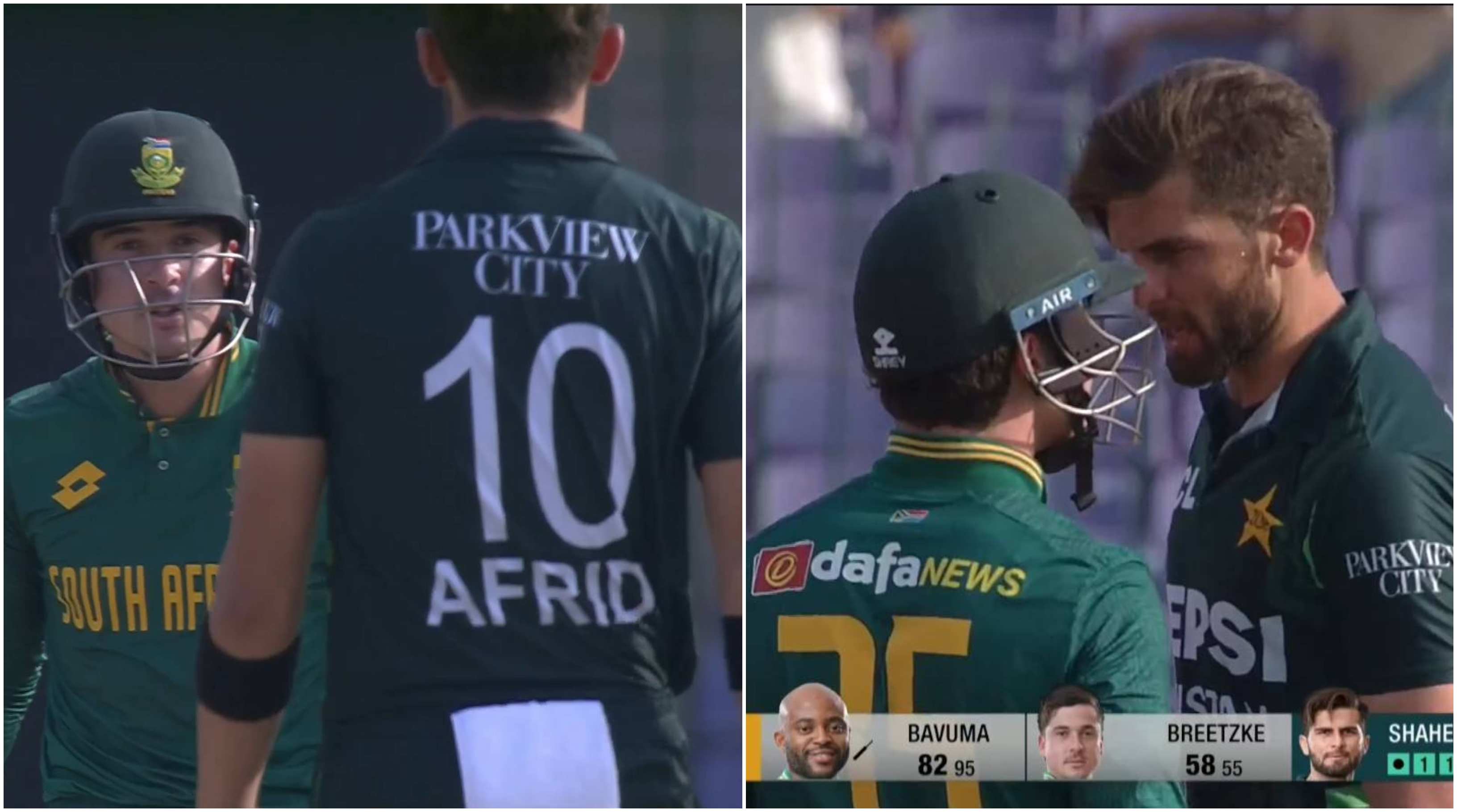 Shaheen Afridi was not pleased with Matthew Breetzke's antics | Fancode