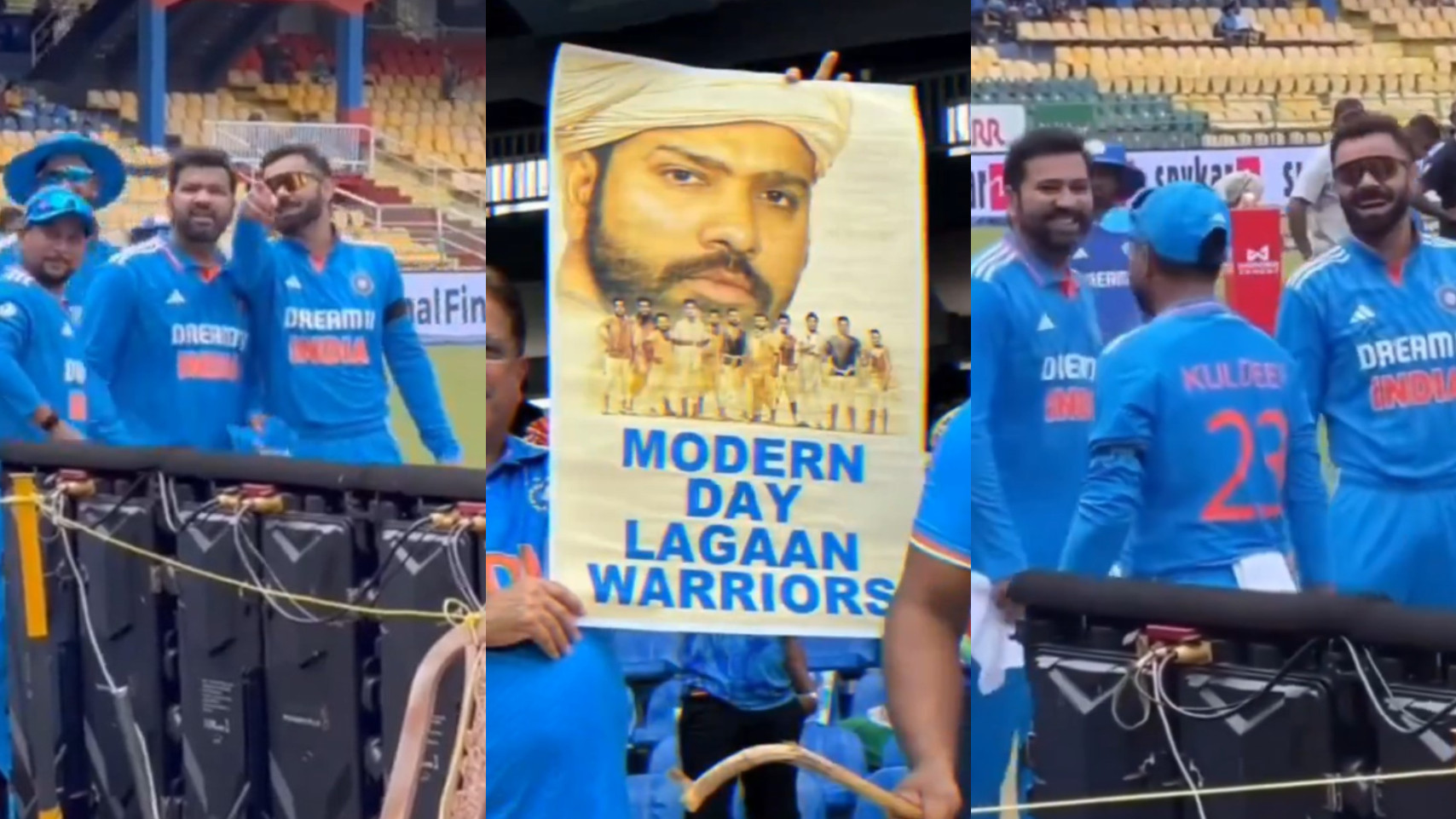 SL v IND 2024: WATCH- Virat Kohli and Rohit Sharma’s hilarious reaction to fan’s ‘Lagaan poster’ featuring them