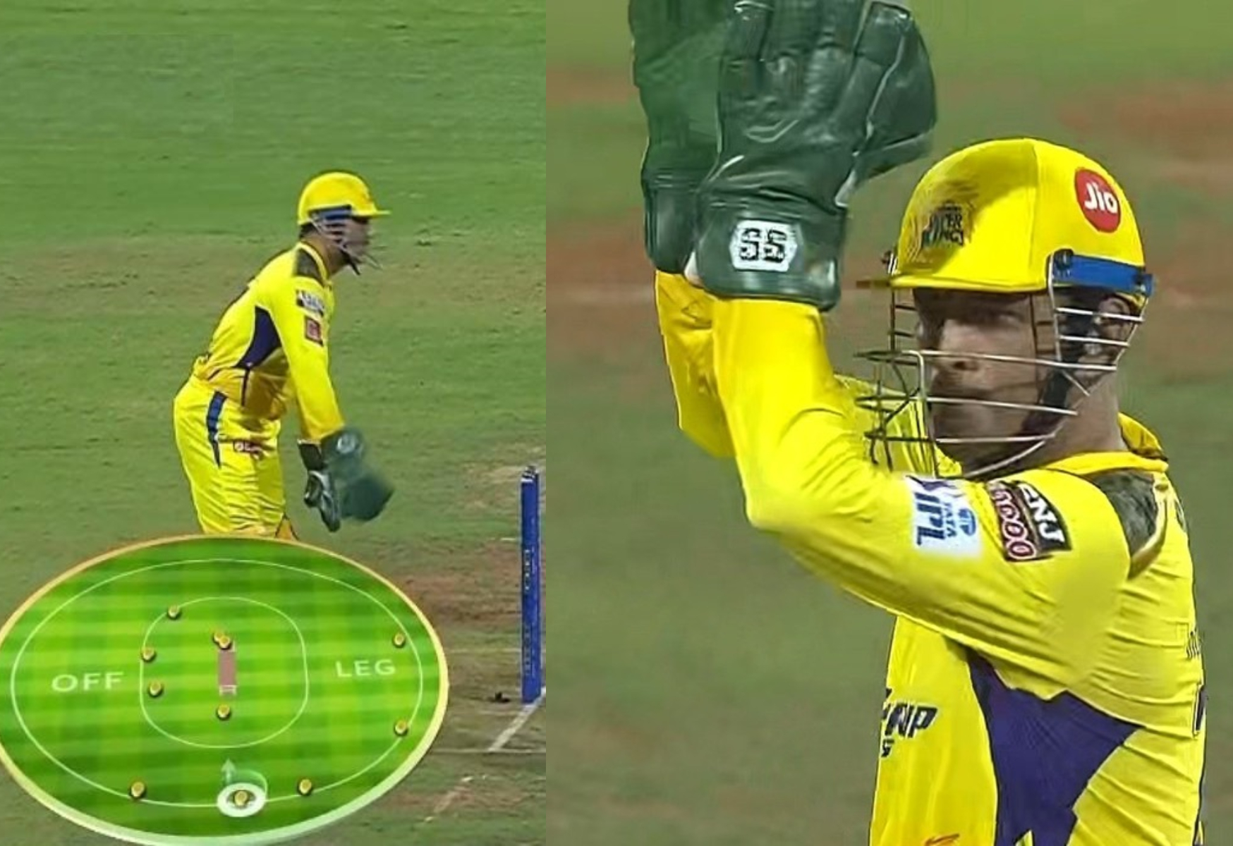 MS Dhoni's field setting for Pollard and then appreciates Dube for the catch | Twitter