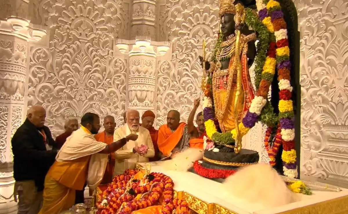 PM Narendra Modi and Yogi Adityanath during Ram Mandir ceremony | ANI