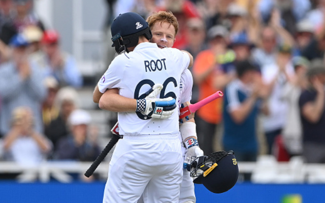 Ollie Pope and Joe Root celebrate their centuries | Getty Images 
