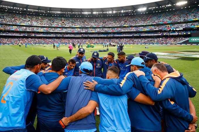 Virat Kohli addressing the Indian team huddle | Getty