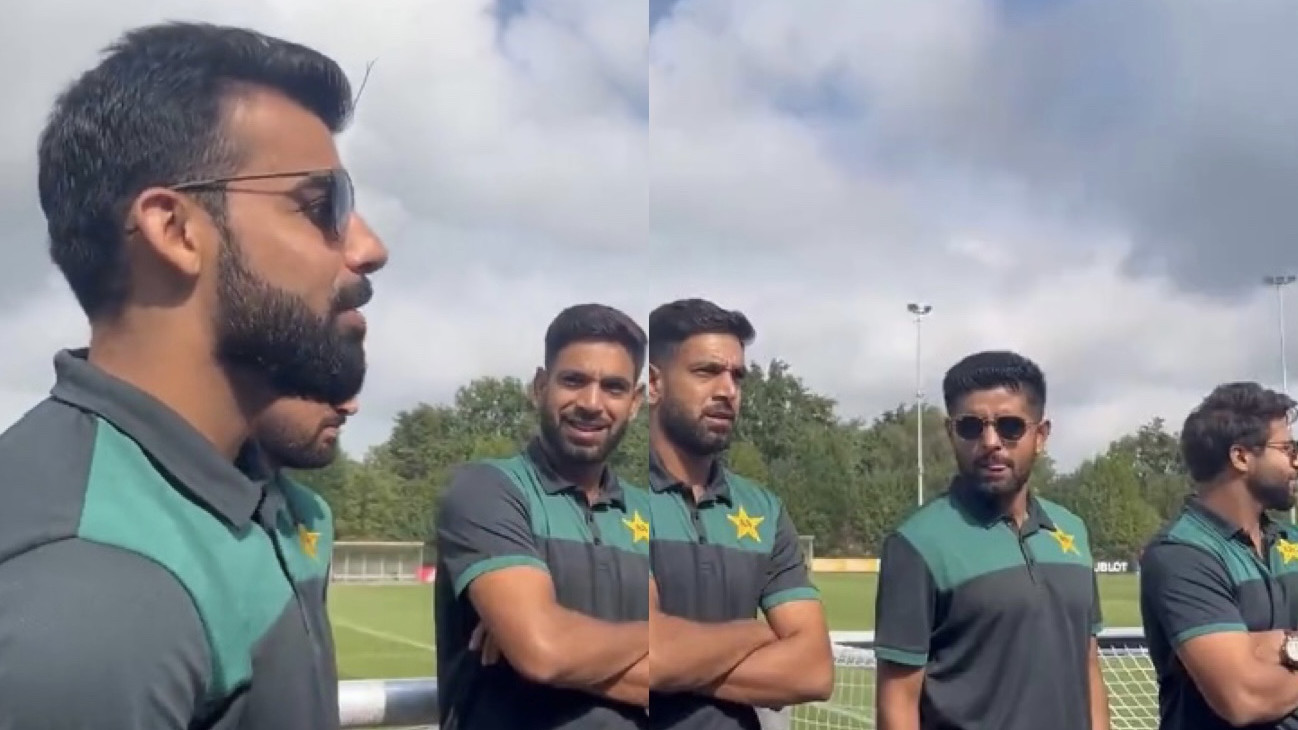 WATCH - Shadab Khan introduces Babar Azam as a mixture of both Cristiano Ronaldo and Lionel Messi to Ajax FC players