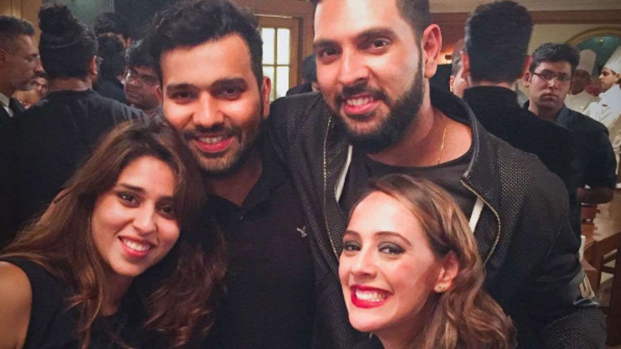 Rohit Sharma and Yuvraj Singh with their wives | Twitter
