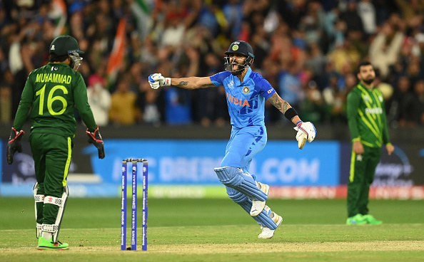 Virat Kohli celebrates after India beat Pakistan in MCG in T20 WC 2022 | Getty