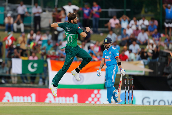 Shaheen celebrates the big wicket of Virat Kohli | Getty