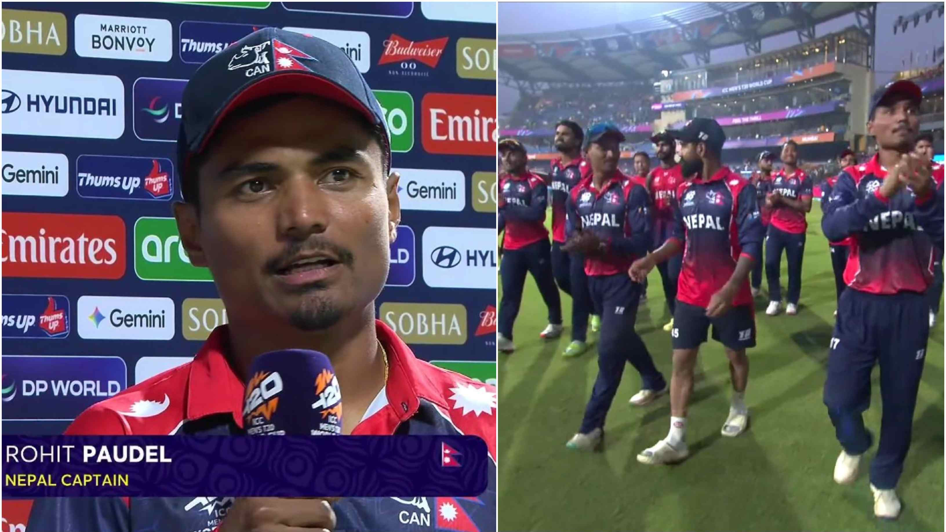 WATCH: Nepal players receive standing ovation from fans after narrow loss to England; captain Rohit Paudel expresses pride in his team