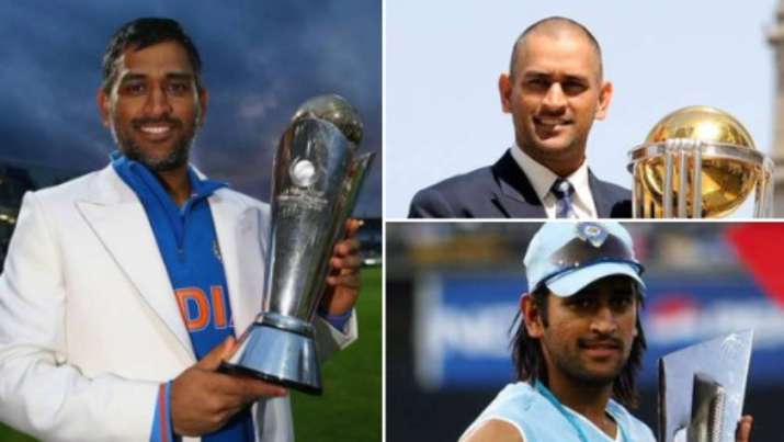 Dhoni poses with all three ICC trophies | Twitter