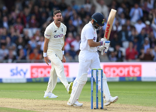  Anderson celebrating Kohli's dismissal in the first innings at Headingley | Getty