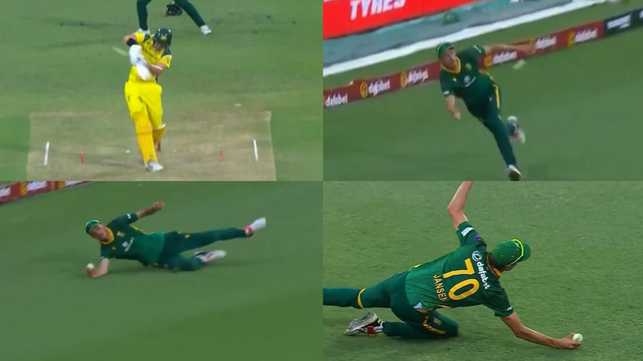 WATCH- Marco Jansen's amazing one-handed blinder catch of Matt Renshaw in first SA v AUS ODI at Durban