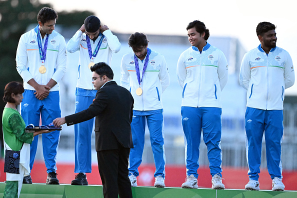 ICC chairman Jay Shah honoring victorious Indian team with Gold medal in Asian Games | Getty