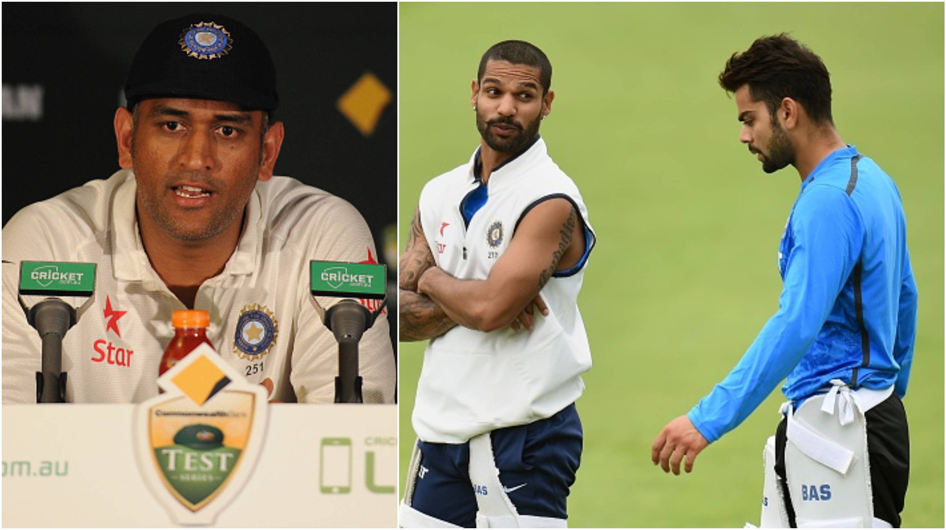 MS Dhoni, Shikhar Dhawan and Virat Kohli | Getty